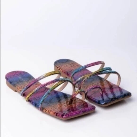 Azalea Wang LAST TO LEAVE RHINESTONE FLAT SANDAL - Picture 2 of 3